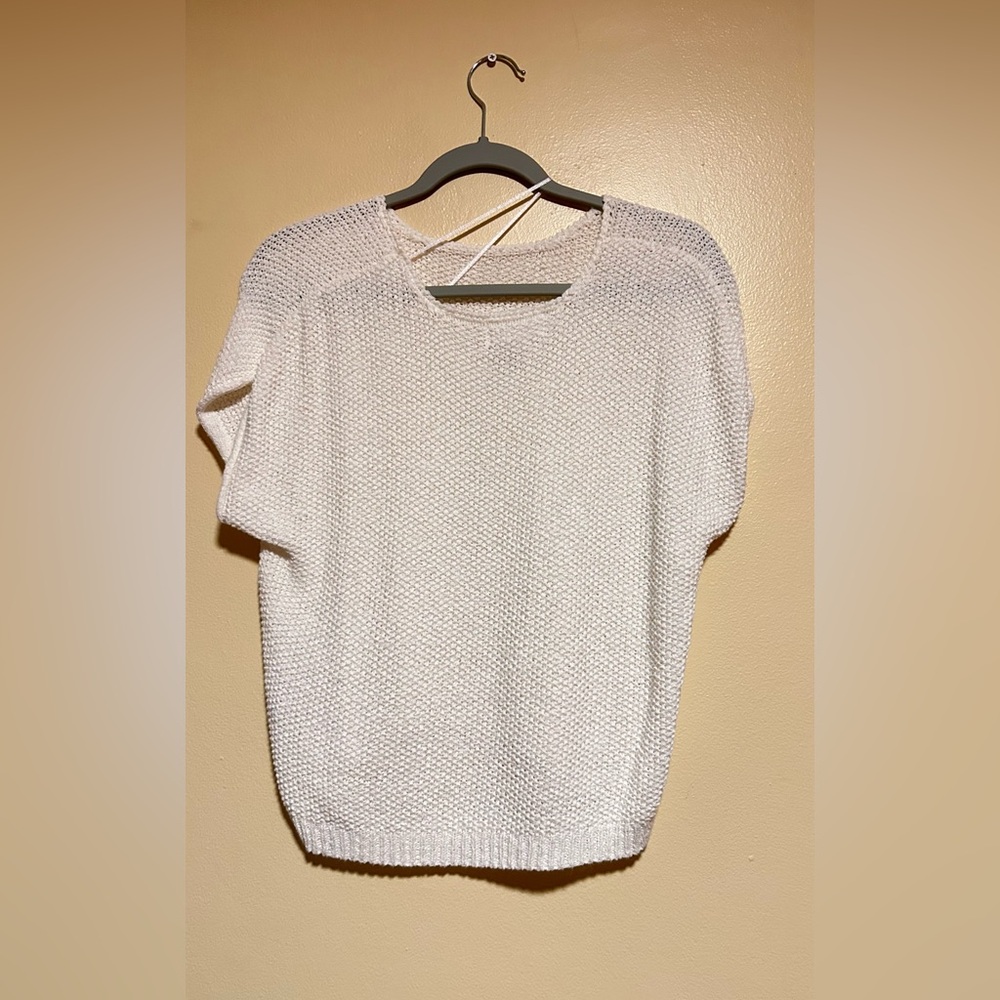 White Knit Short Sleeve Sweater